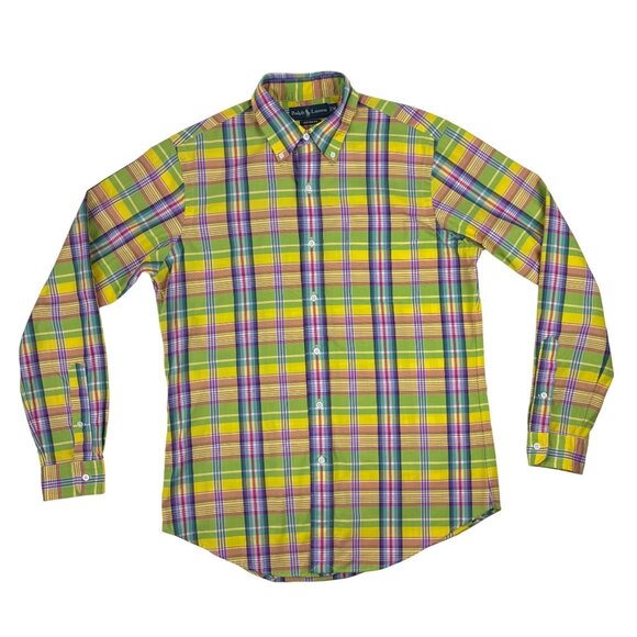 Ralph Lauren Plaid Shirt Mens Medium Custom Fit Cotton Spring Multicolor Oxford - Picture 2 of 10